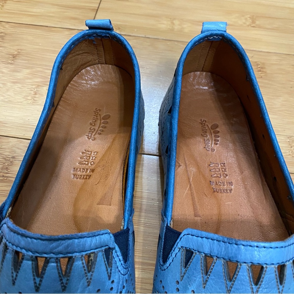 Spring Step Fusaro Leather Slip-On Flats Blue Cutout Comfort Shoes Sz 40 / US 9 - Picture 5 of 10